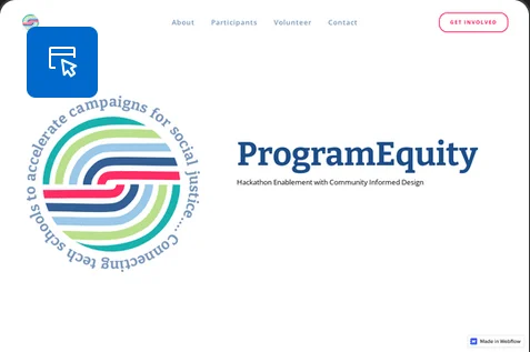 The ProgramEquity homepage: "Hackathon Enablement with Community Informed Design"
