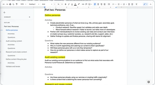 A research plan for defining personas and auditing existing content